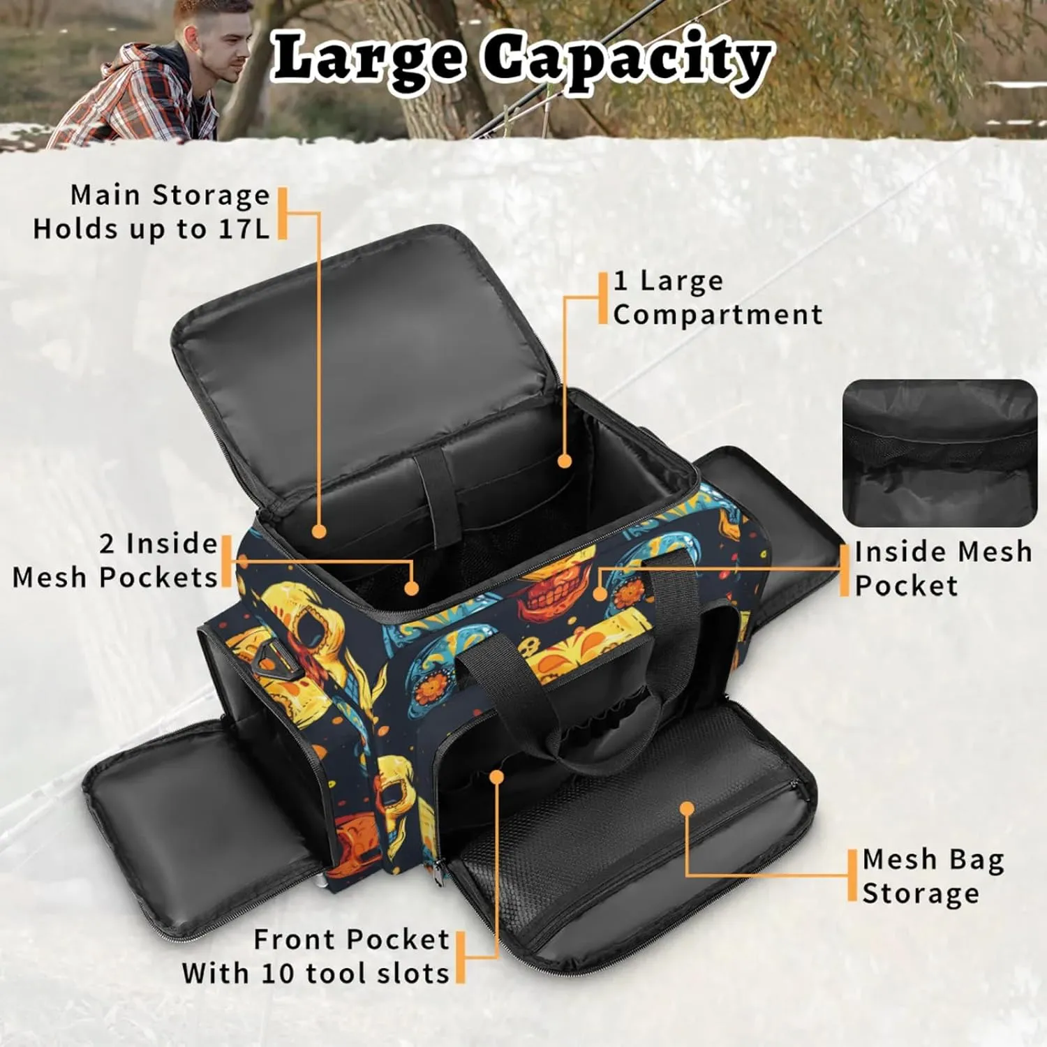 Anti-Scratch Duffle Bag for Travel 25x17.7x11.2 Inch - Waterproof Duffel Bag for Camping Fitness, Durable EMS Gear for First Responders Cute Skulls