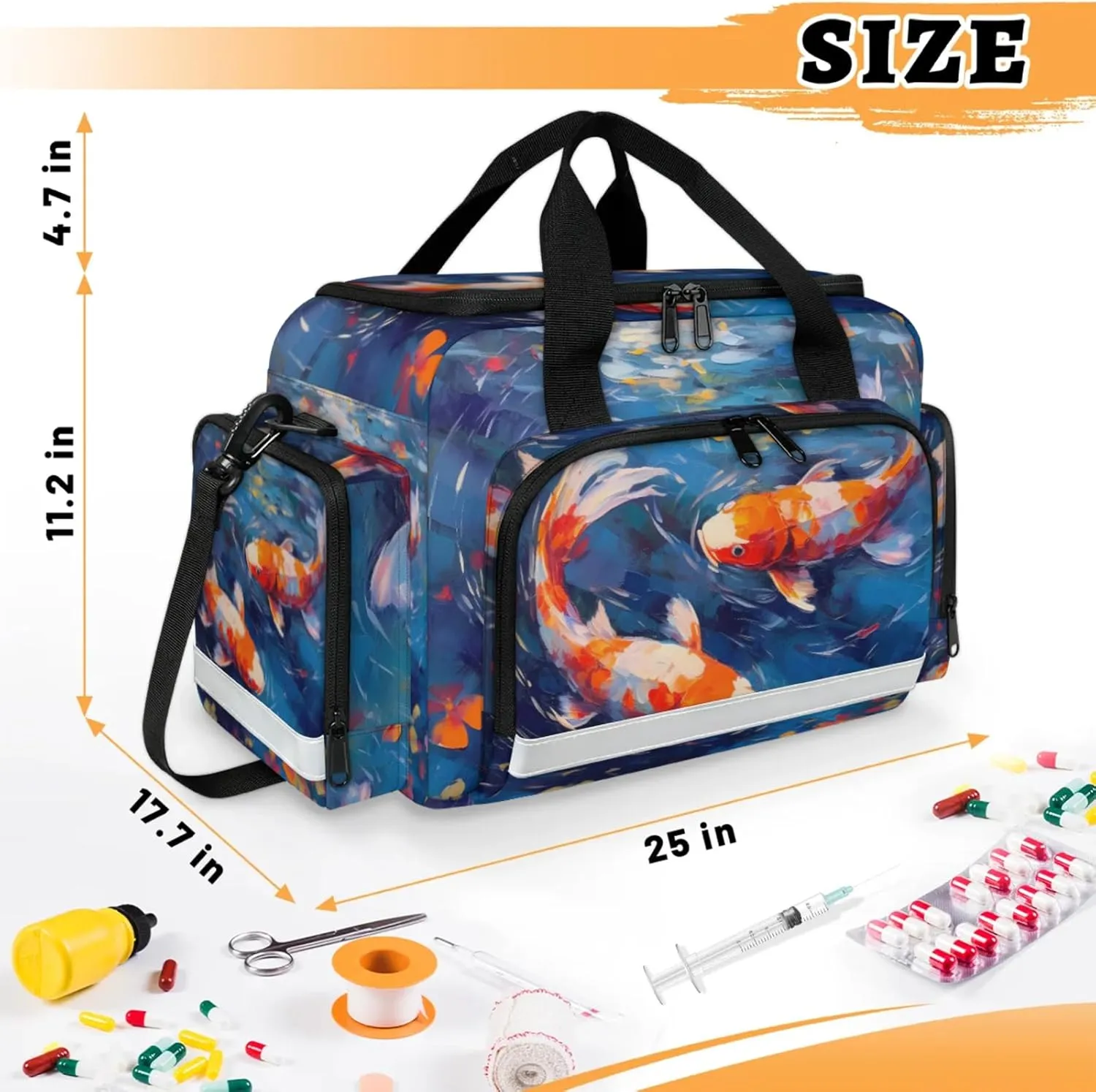 Anti-Scratch Duffle Bag for Travel 25x17.7x11.2 Inch - Waterproof Duffel Bag for Camping Fitness, Durable EMS Gear for First Responders Fish Oil Painting