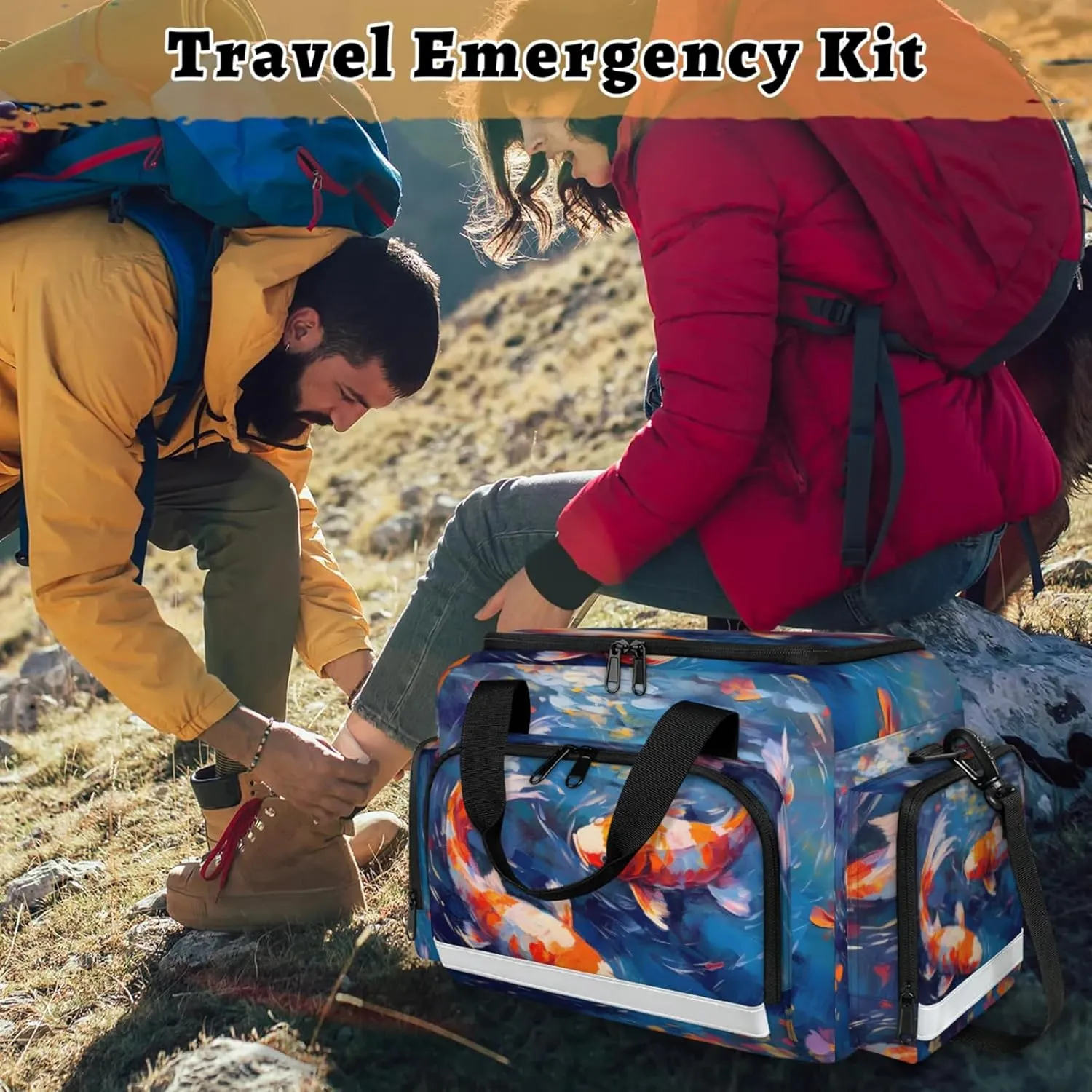 Anti-Scratch Duffle Bag for Travel 25x17.7x11.2 Inch - Waterproof Duffel Bag for Camping Fitness, Durable EMS Gear for First Responders Fish Oil Painting
