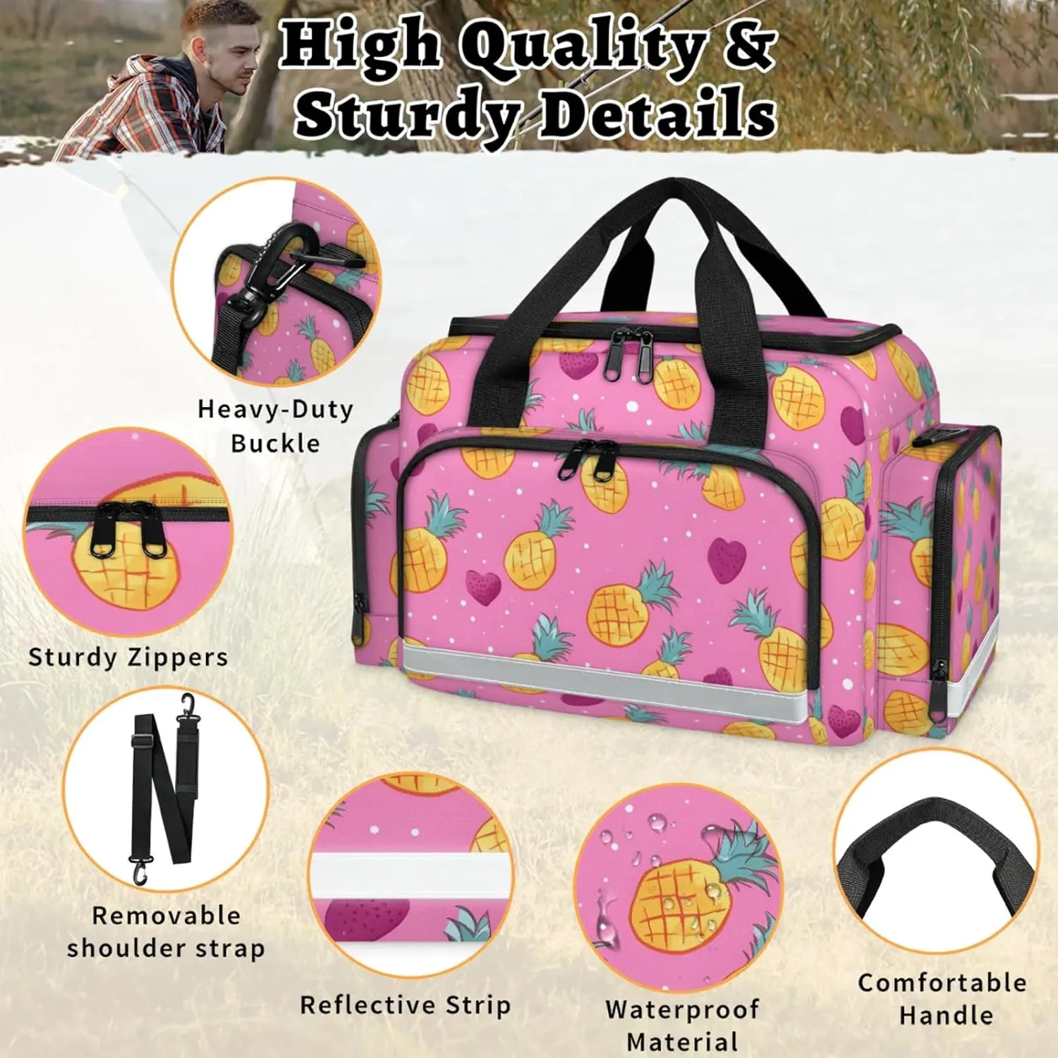 Anti-Scratch Duffle Bag for Travel 25x17.7x11.2 Inch - Waterproof Duffel Bag for Camping Fitness, Durable EMS Gear for First Responders Little Pineapples