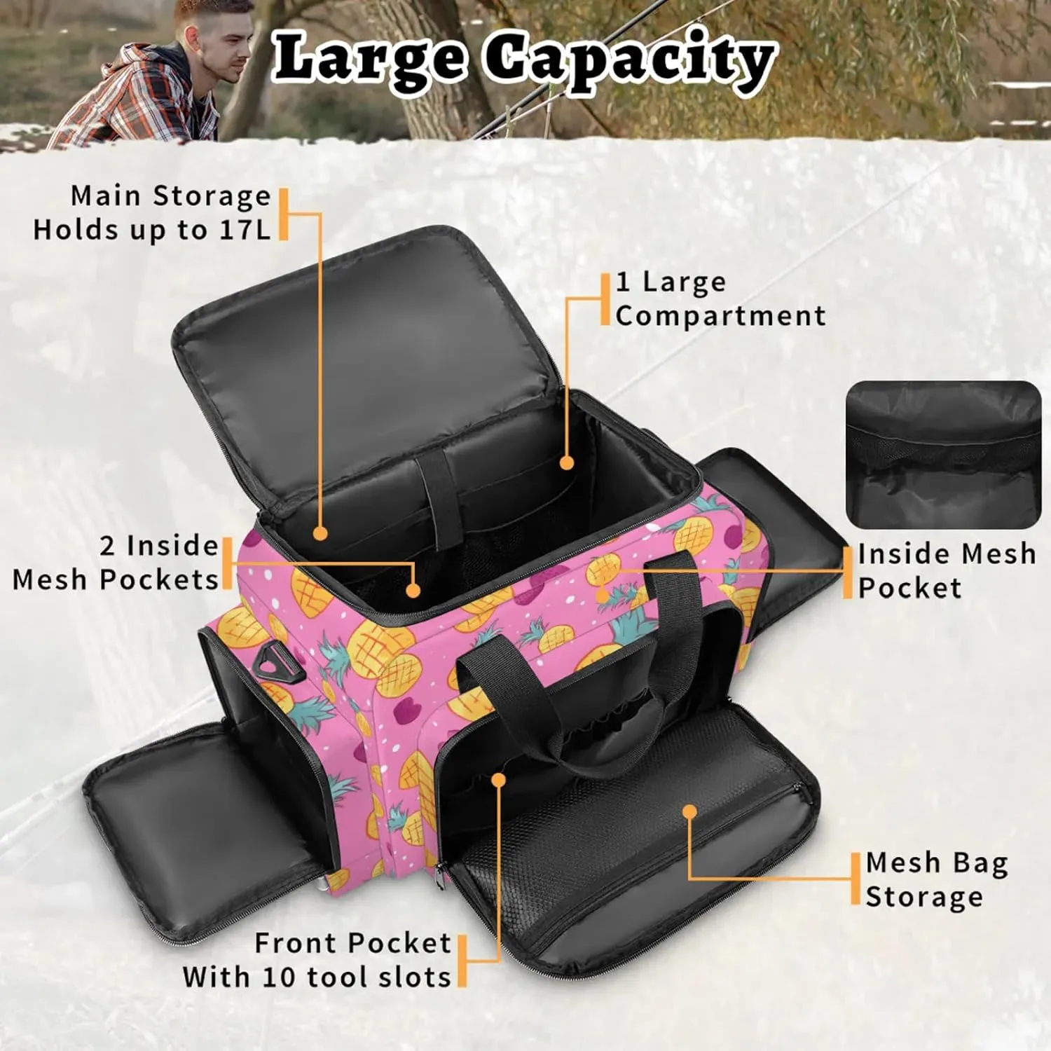 Anti-Scratch Duffle Bag for Travel 25x17.7x11.2 Inch - Waterproof Duffel Bag for Camping Fitness, Durable EMS Gear for First Responders Little Pineapples
