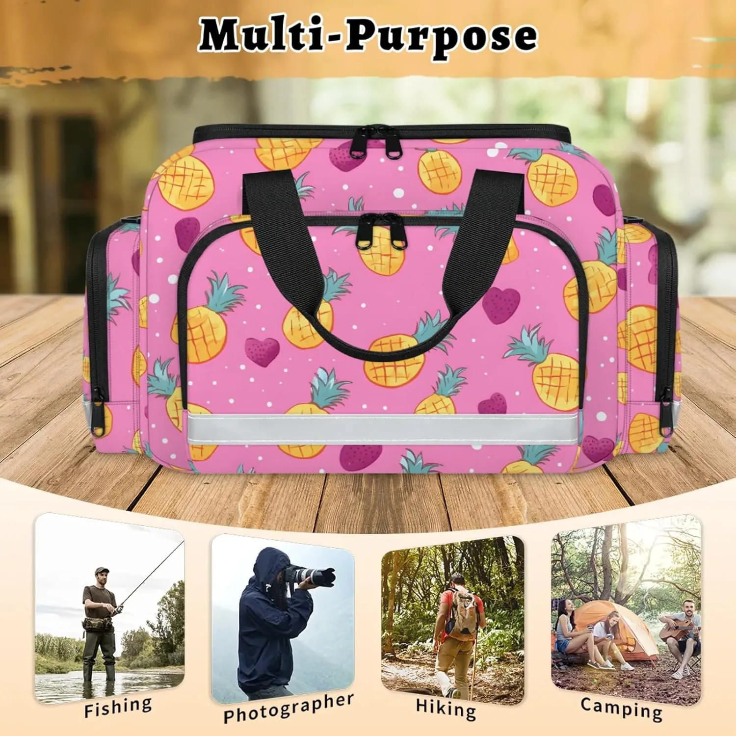 Anti-Scratch Duffle Bag for Travel 25x17.7x11.2 Inch - Waterproof Duffel Bag for Camping Fitness, Durable EMS Gear for First Responders Little Pineapples