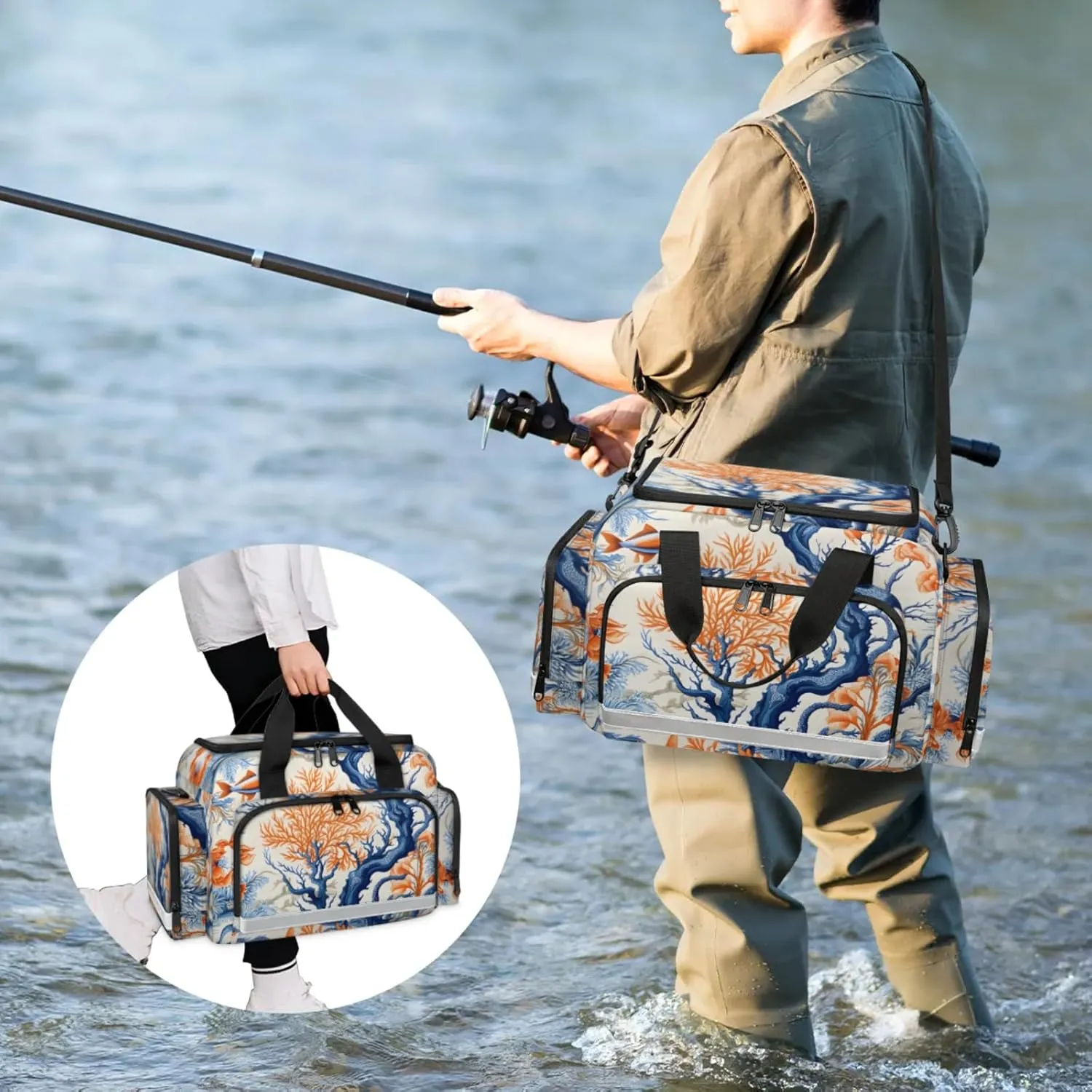 Anti-Scratch Duffle Bag for Travel 25x17.7x11.2 Inch - Waterproof Duffel Bag for Camping Fitness, Durable EMS Gear for First Responders Ocean Fish Coral