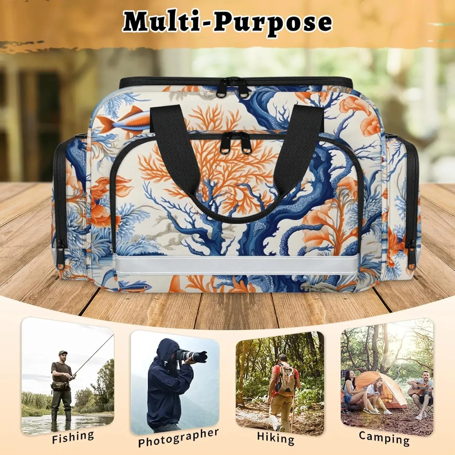 Anti-Scratch Duffle Bag for Travel 25x17.7x11.2 Inch - Waterproof Duffel Bag for Camping Fitness, Durable EMS Gear for First Responders Ocean Fish Coral