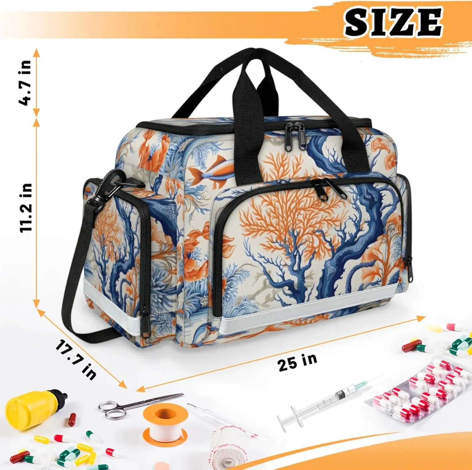 Anti-Scratch Duffle Bag for Travel 25x17.7x11.2 Inch - Waterproof Duffel Bag for Camping Fitness, Durable EMS Gear for First Responders Ocean Fish Coral