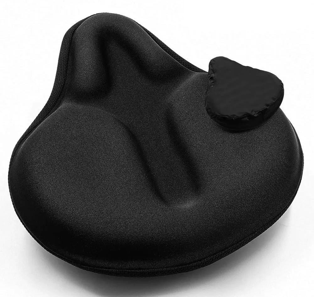 ANZOME Bike Seat Cushion, Wide Foam & Extra Soft Gel Exercise Bike Seat Cushion for Women Men Everyone, Compatible with Cruiser, Stationary Bike, Exercise Bike, Fit Wide 8.5-10in(Rain Cover Included)