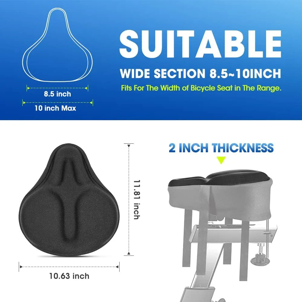 ANZOME Bike Seat Cushion, Wide Foam & Extra Soft Gel Exercise Bike Seat Cushion for Women Men Everyone, Compatible with Cruiser, Stationary Bike, Exercise Bike, Fit Wide 8.5-10in(Rain Cover Included)