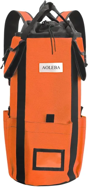 AOLEBA Arborist Rope Storage Bag Tree Climbing Rock Rope Bucket Backpack Rope Arborist Bag 200' Large Capacity 1680D Thicken Nylon Material with Hand Straps, Side Pockets - Orange