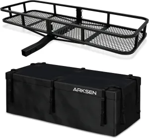 ARKSEN 60 x 20 x 6 Inch Angled Cargo Rack Carrier with 500D PVC Waterproof Cargo Bag 500 Lbs Heavy Duty Capacity Tow Hitch, Luggage Storage Basket for Camping or Traveling, SUV, Pickup Truck or Car