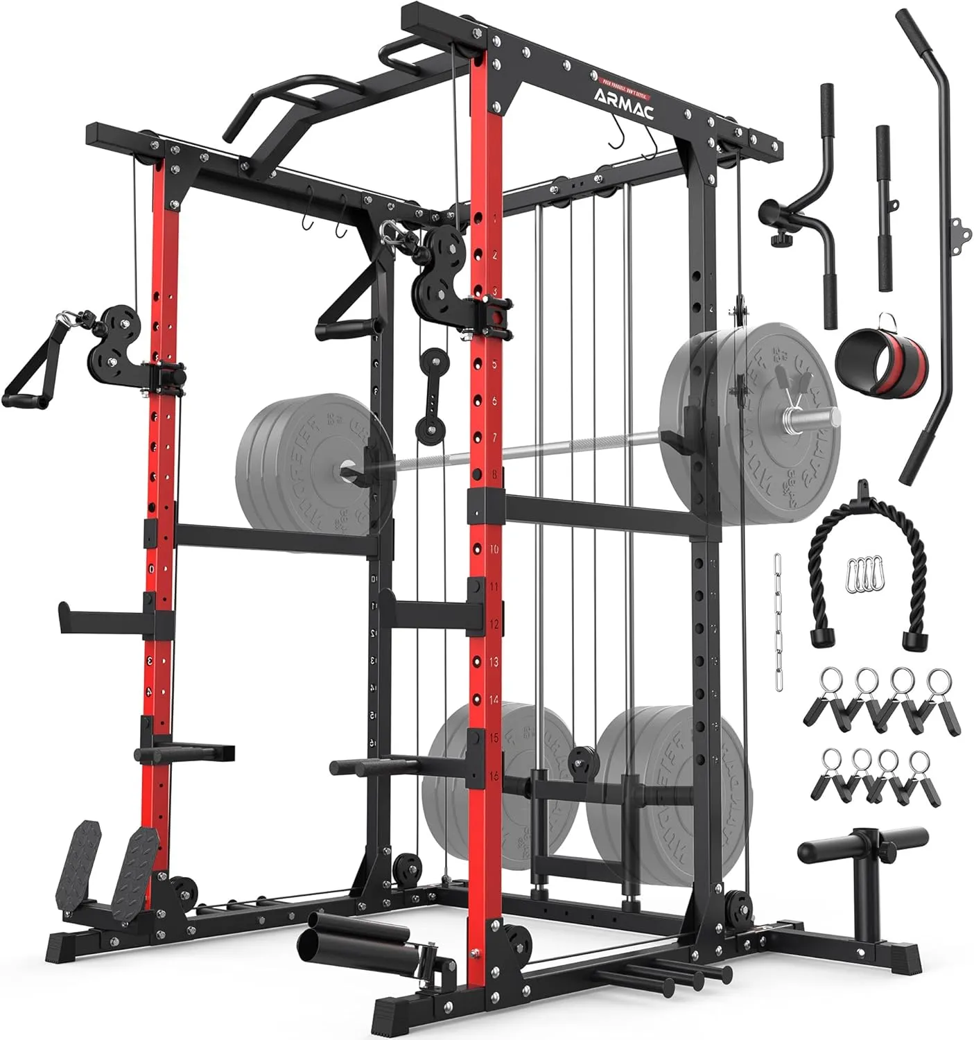 ARMAC Power Cage,Power Rack with LAT Pulldown,Multi-Function Training Attachments for Home Gym Fitnees Equipment,1500LBS