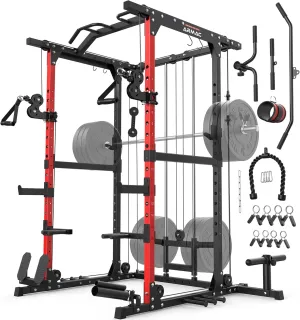 ARMAC Power Cage,Power Rack with LAT Pulldown,Multi-Function Training Attachments for Home Gym Fitnees Equipment,1500LBS