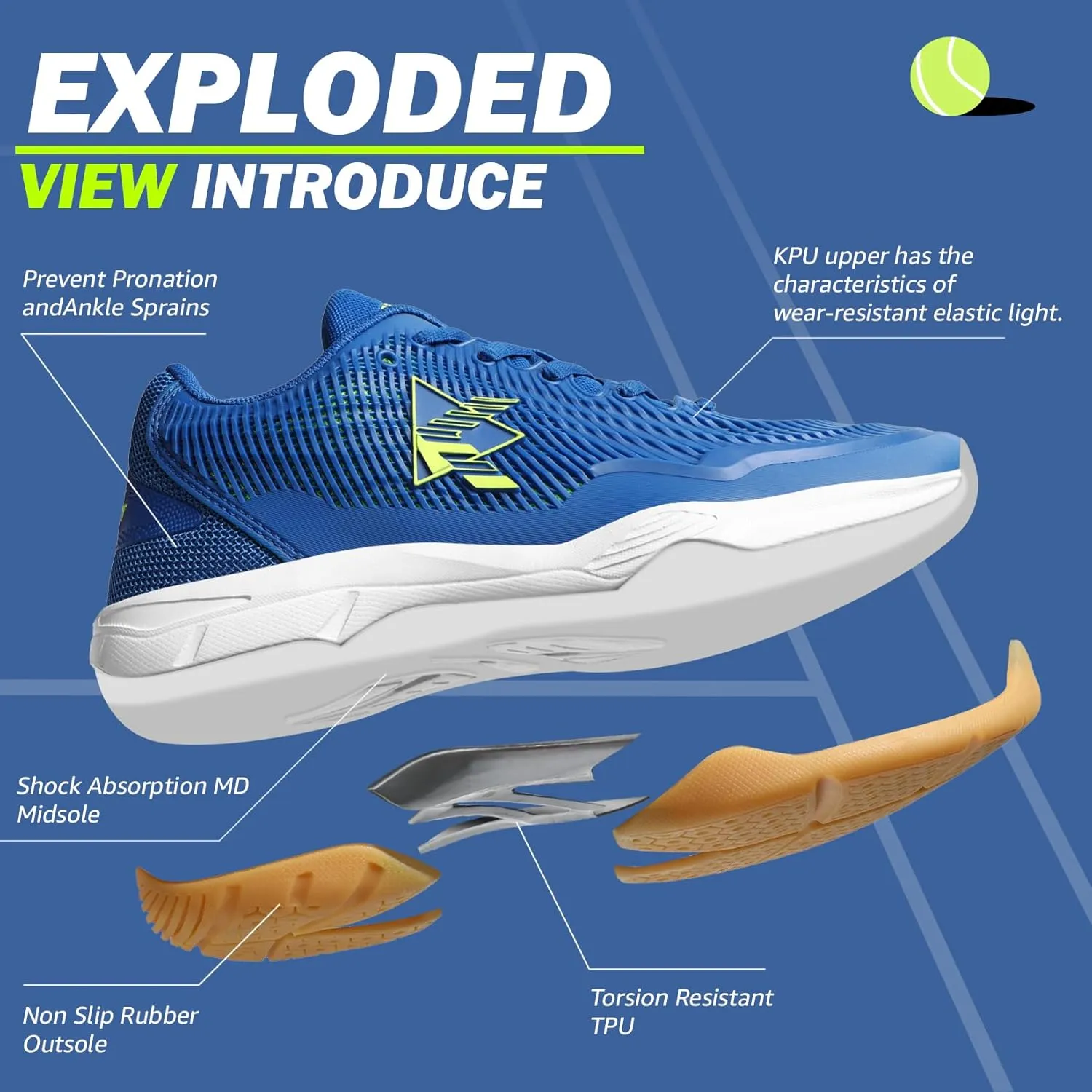 ASHION Pickleball Shoes for Men Tennis Shoes Sneakers for All Court Racquetball Athletic Shoes for Racquet Sport | Arch Support