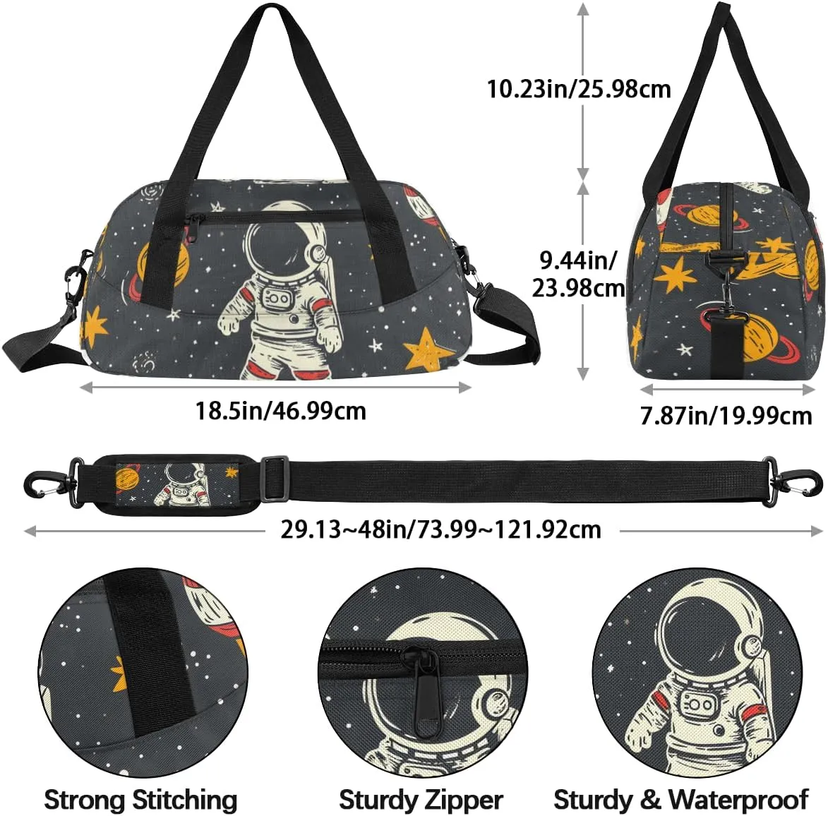 Astronauts In Space Kids Duffle Bag Boys Girls Small Sport Dance Gym Bag for Overnight Travel Weekender Carry On