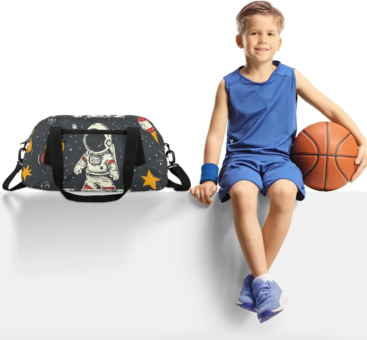 Astronauts In Space Kids Duffle Bag Boys Girls Small Sport Dance Gym Bag for Overnight Travel Weekender Carry On