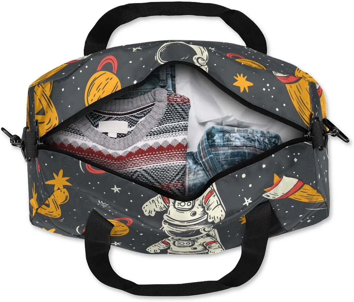 Astronauts In Space Kids Duffle Bag Boys Girls Small Sport Dance Gym Bag for Overnight Travel Weekender Carry On