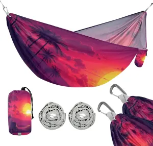 ATTX Sunset Palm Trees Camping Hammock - Lightweight & Portable Hammocks, Heavy Duty 330lbs Capacity for Indoor, Hiking, Backpacking, Travel, Backyard, Beach#52