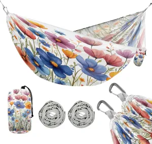 ATTX Watercolor Garden Flowers Camping Hammock - Lightweight & Portable Hammocks, Heavy Duty 330lbs Capacity for Indoor, Hiking, Backpacking, Travel, Backyard, Beach#44