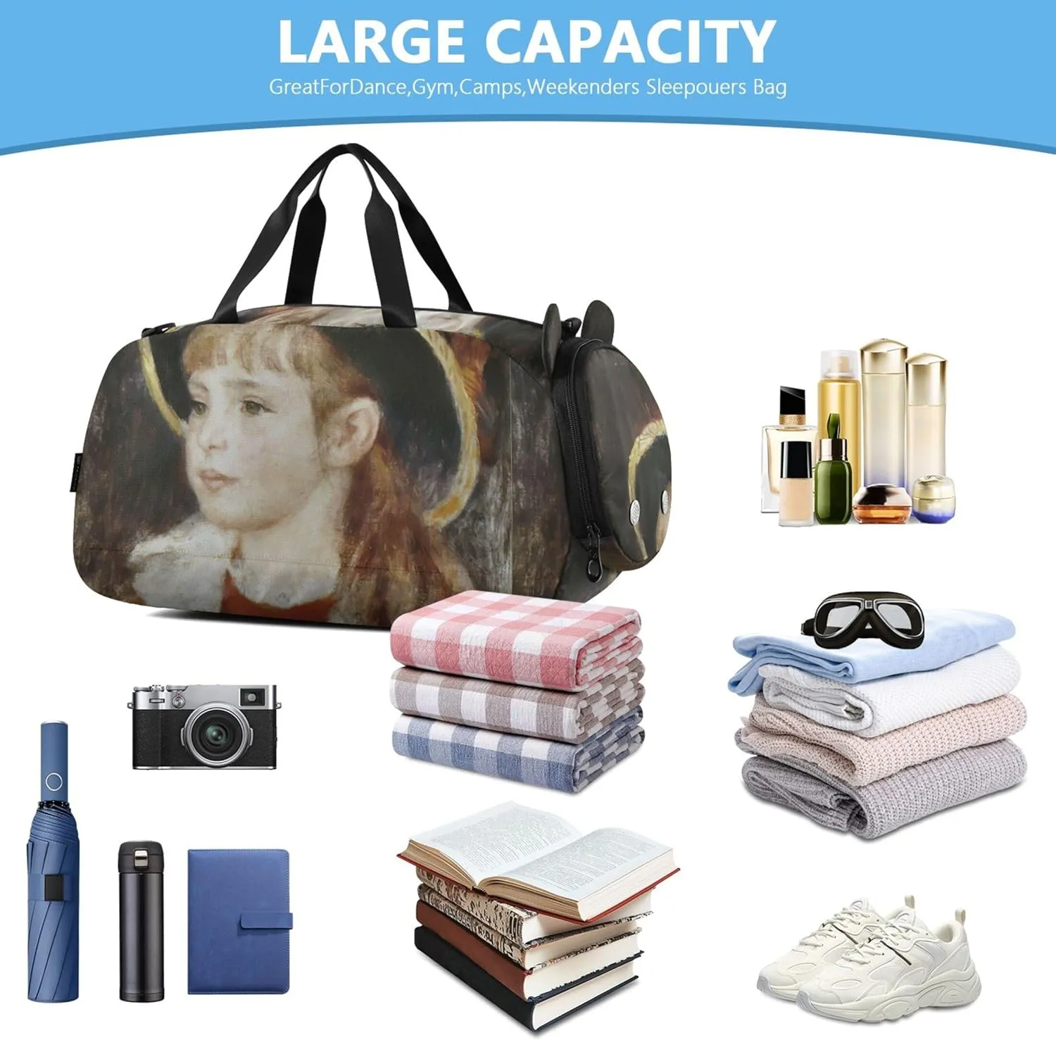 Auguste Renoir Prints Little Irene Boys Carry on Duffel Bag Overnight Bags Toddler Girls Tote Duffle Bags Travel Duffle Bag for Kids
