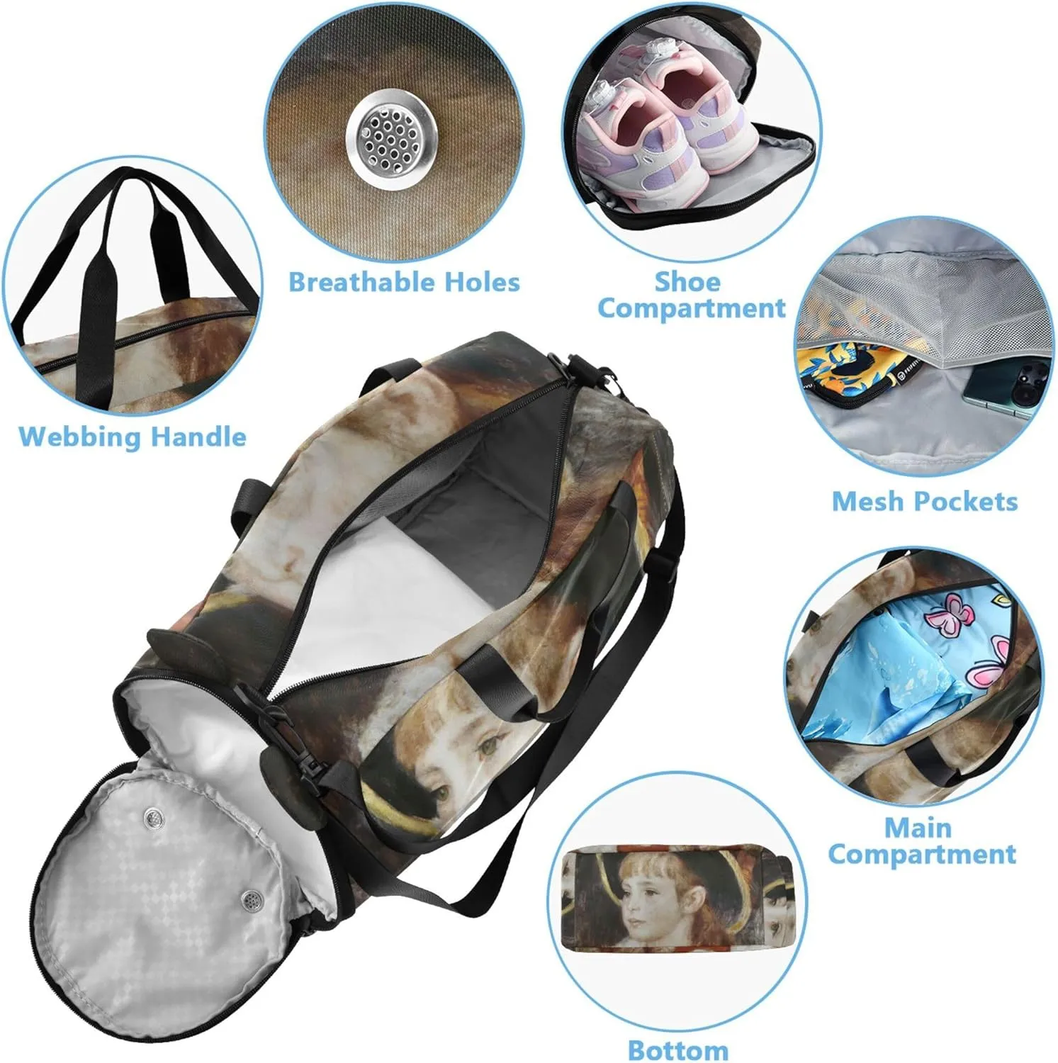 Auguste Renoir Prints Little Irene Boys Carry on Duffel Bag Overnight Bags Toddler Girls Tote Duffle Bags Travel Duffle Bag for Kids