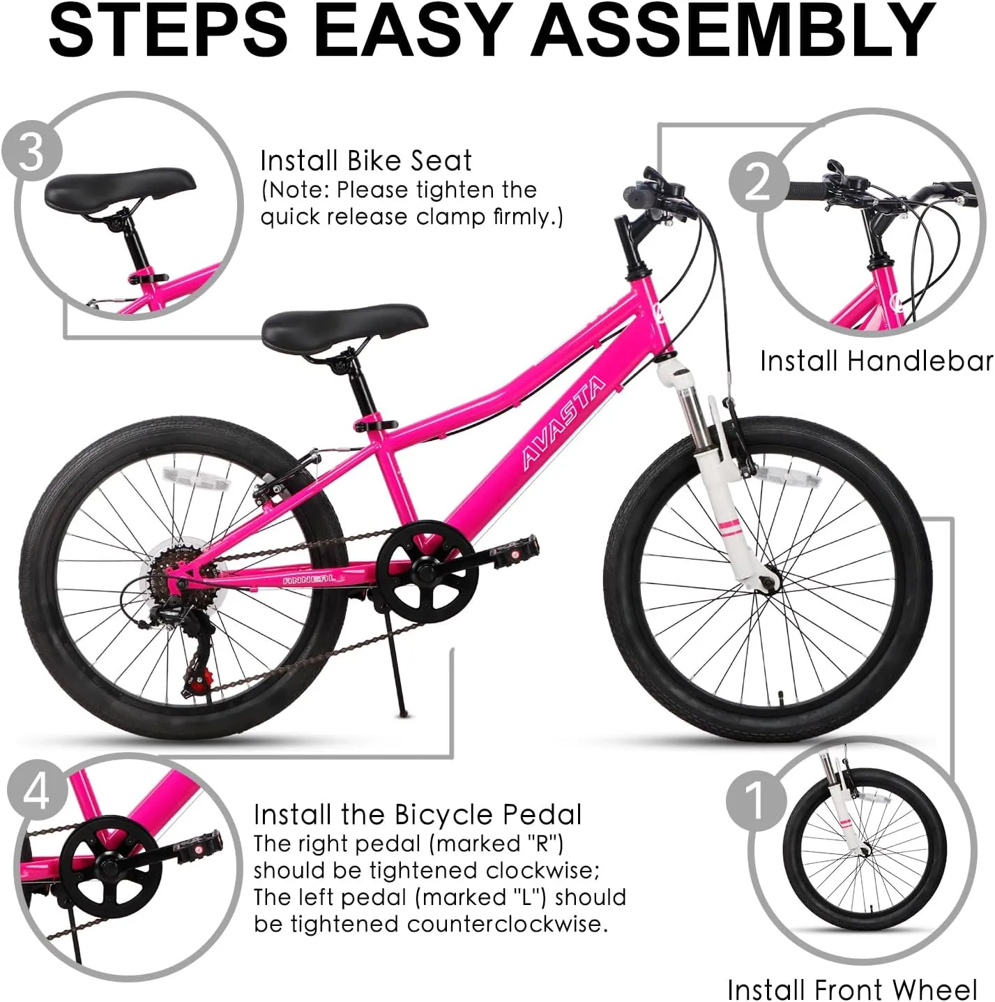 AVASTA Govet 20'' Kids Mountain Bike for 6-12 Years Old Boys Girls with Suspension Fork, 6 Speeds Drivetrain, Multiple Colors
