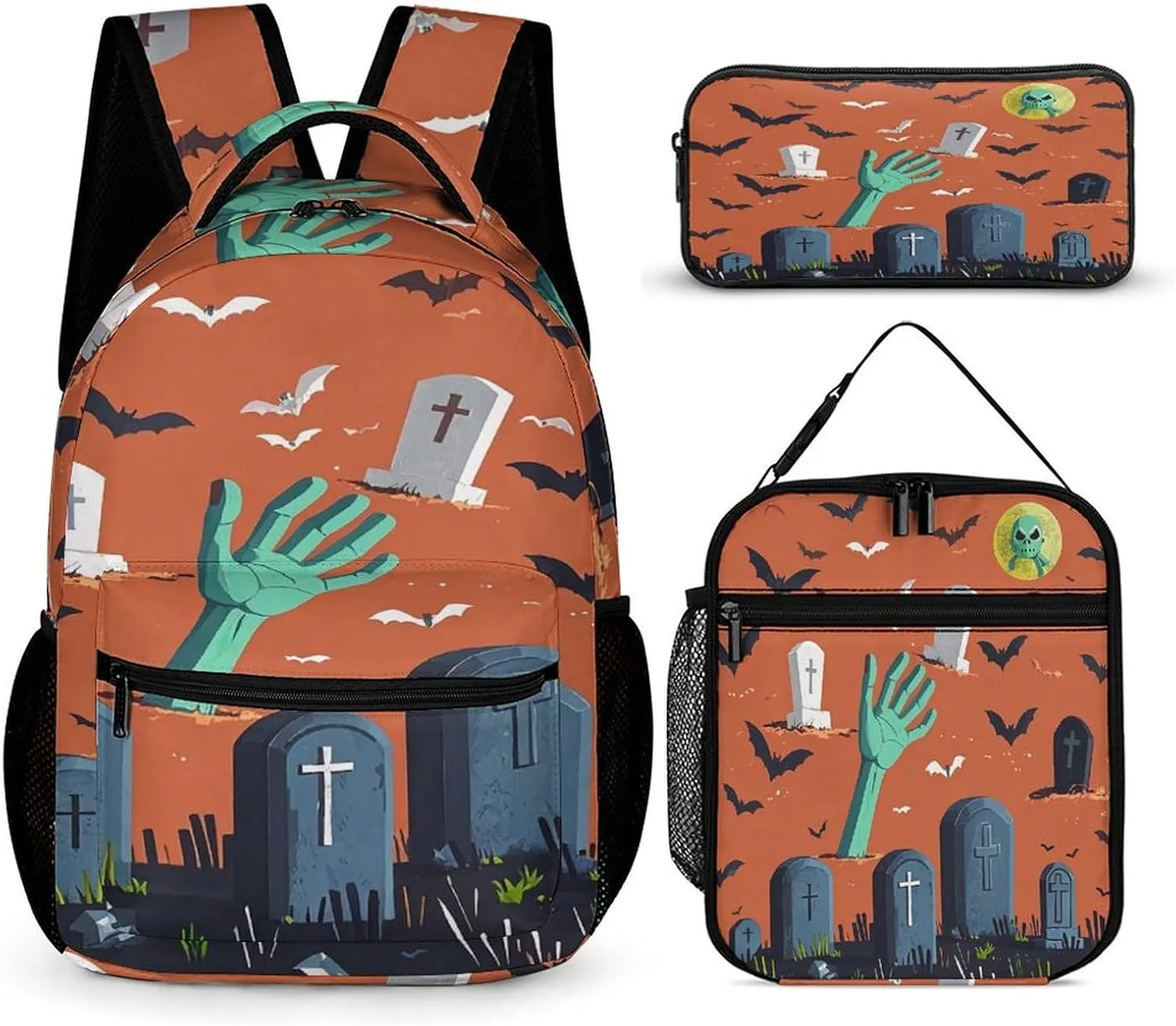 Backpack Lunch Bag Pencil Pouch Set, A Hand Coming Out of The Ground Print Lightweight & Durable 3-Piece Combo Ideal for Work, And Travel