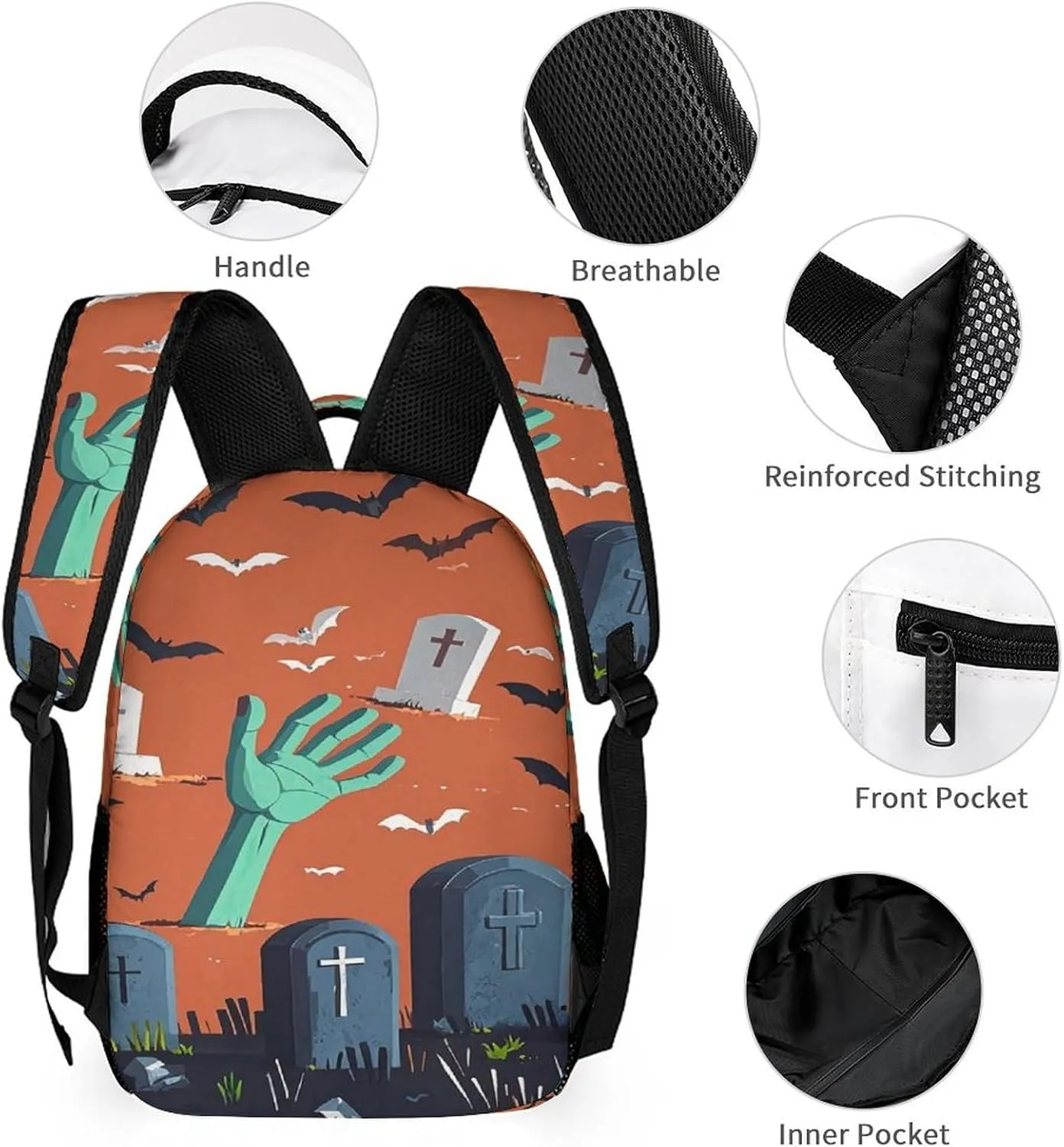 Backpack Lunch Bag Pencil Pouch Set, A Hand Coming Out of The Ground Print Lightweight & Durable 3-Piece Combo Ideal for Work, And Travel