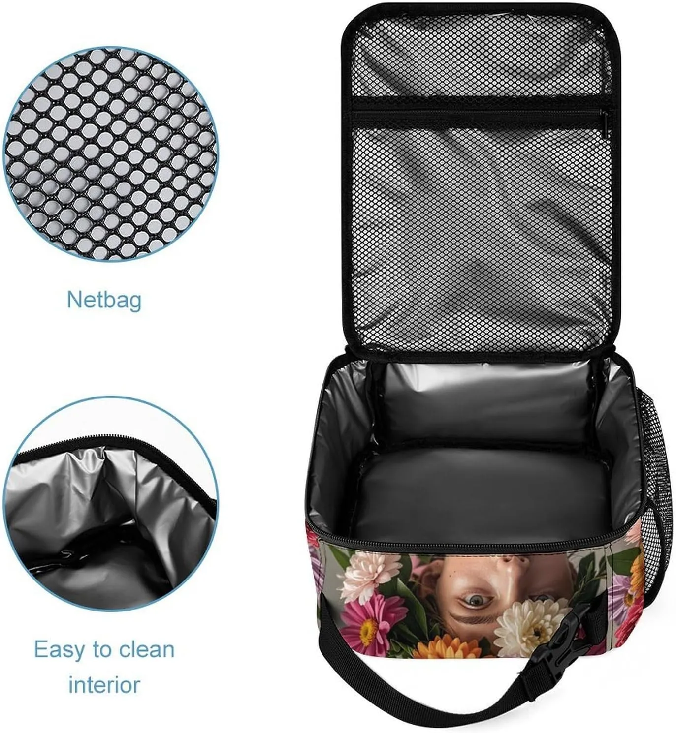 Backpack Lunch Bag Pencil Pouch Set, Head Wearing Floral Vortex Shape Print Lightweight & Durable 3-Piece Combo Ideal for Work, And Travel