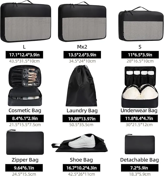BAGAIL 8 Set Packing Cubes and 9 Set Luggage Packing Organizers U1