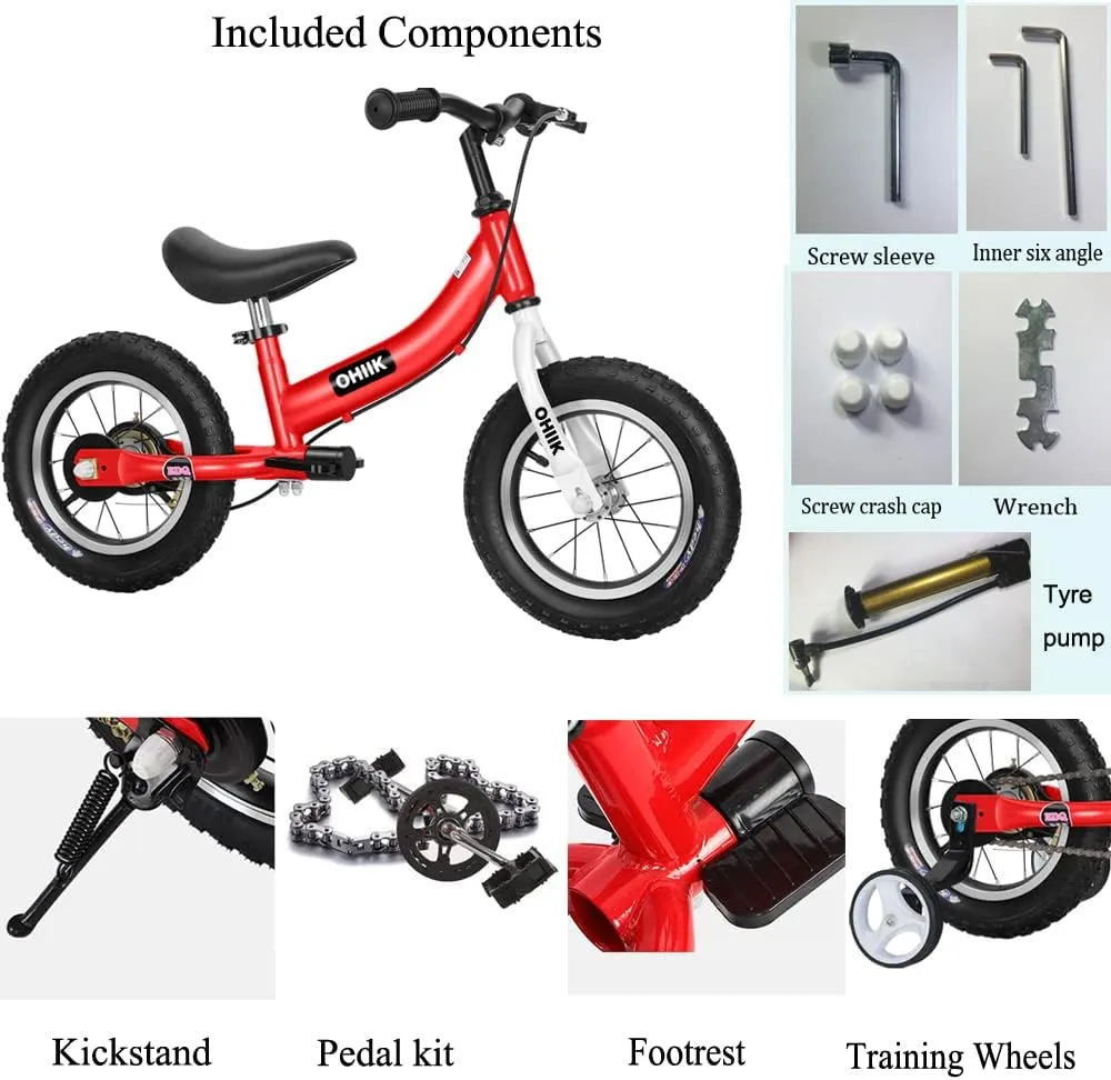 Balance Bike 2 in 1 for Kids 2 3 4 5 6 7 Years Old,Balance to Pedals Bike,12 14 16 inch Kids Bike,with Pedal kit,Training Wheels,Brakes