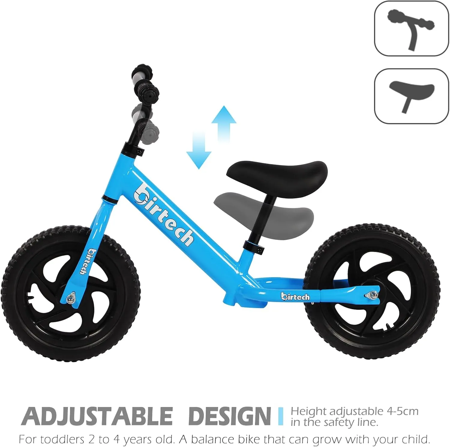 Balance Bike for 2-5 Year Old, 12 Inch Toddler Bike No Pedal Training Bicycle with Adjustable Seat Height, Airless Tire (Light Blue)