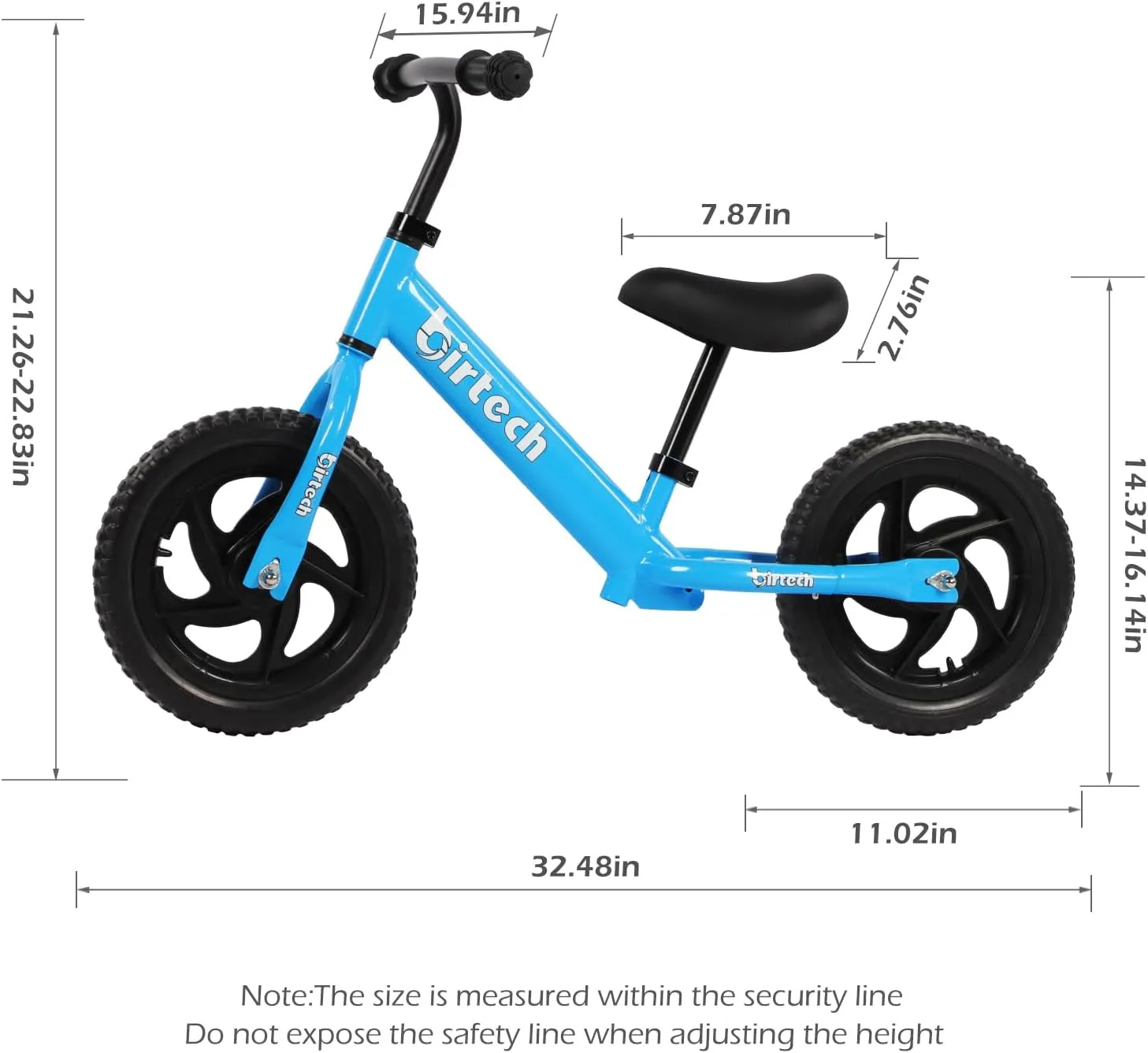Balance Bike for 2-5 Year Old, 12 Inch Toddler Bike No Pedal Training Bicycle with Adjustable Seat Height, Airless Tire (Light Blue)