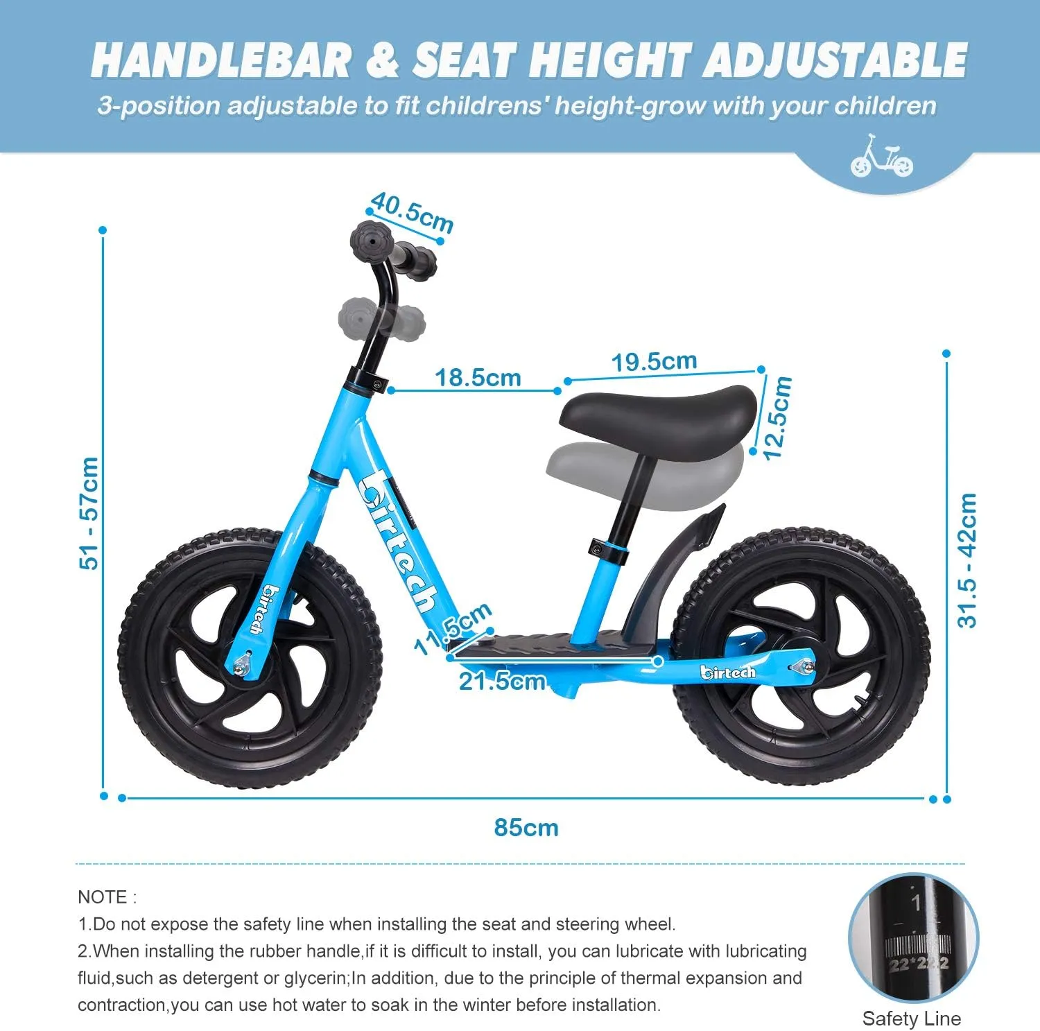 Balance Bike for 2-6 Year Old, 12 Inch Toddler Bike No Pedal Training Bicycle with Adjustable Seat Height, Airless Tire (Blue)