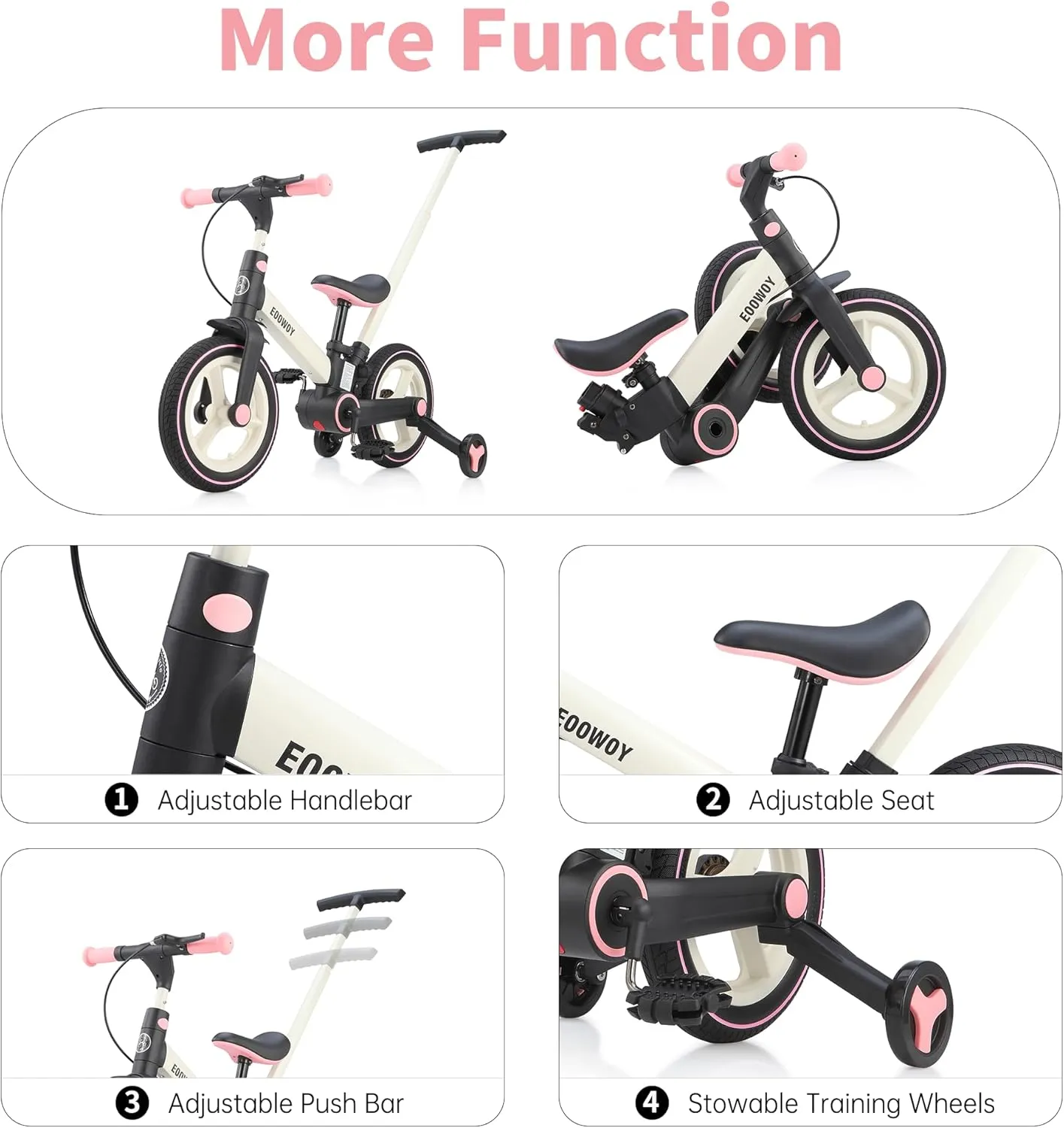 Balance Bike with Push Handle for Kids 18-60 Months, 6 in 1 Foldable Push Bike with Training Wheels & Pedals, Balance Bicycle for Boys and Girls with Brakes & Kickstand