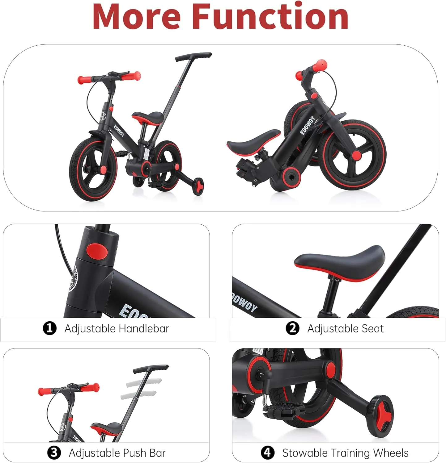 Balance Bike with Push Handle for Kids 18-60 Months, 6 in 1 Foldable Push Bike with Training Wheels & Pedals, Balance Bicycle for Boys and Girls with Brakes & Kickstand