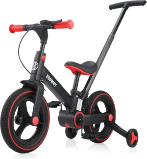Balance Bike with Push Handle for Kids 18-60 Months, 6 in 1 Foldable Push Bike with Training Wheels & Pedals, Balance Bicycle for Boys and Girls with Brakes & Kickstand