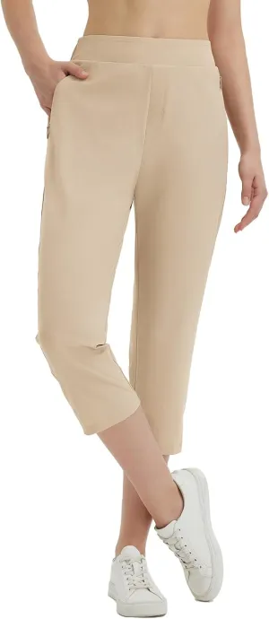 baleaf 20'' Women Capris with Pockets Stretch Golf Work Dress Cropped Pants Straight Leg High Waisted Pull On Summer