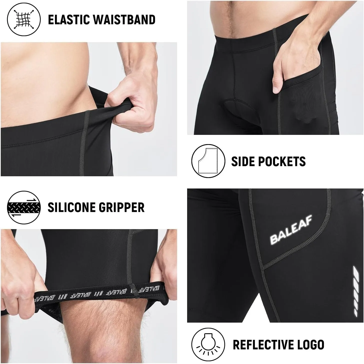 baleaf Men's Padded Bike Shorts Cycling Road Biking Riding Bicycle Cycle Wear Pockets UPF 50  MTB Accessories Tights