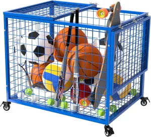 Ball Cart Garage Sports Equipment Basketball Organizer with Lockable Lid, Basketball Storage Bin for Indoor Outdoor, Rolling Exercise Ball Holder for Gym, School, Club