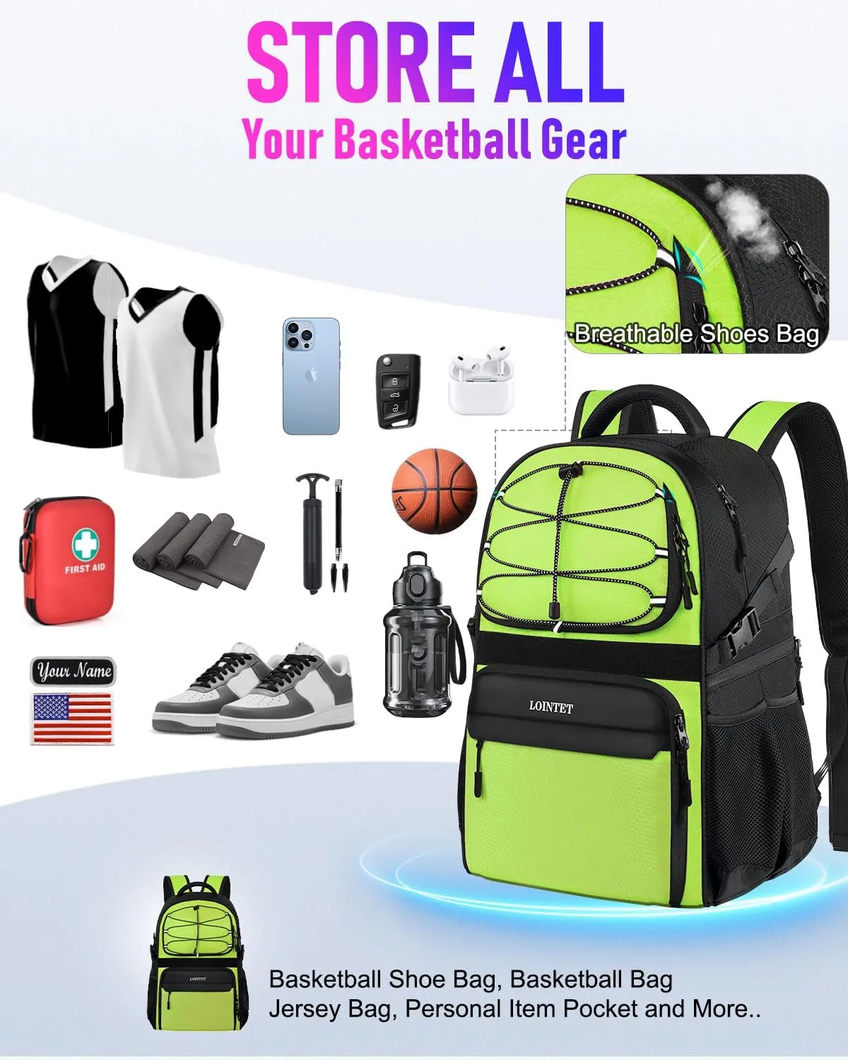 Basketball Bag Backpack with Ball Holder Shoes Compartment, Large Basketball Accessories Sports Bag