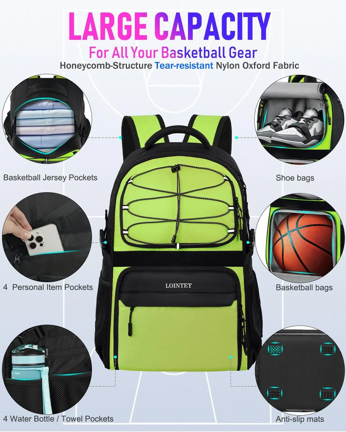 Basketball Bag Backpack with Ball Holder Shoes Compartment, Large Basketball Accessories Sports Bag