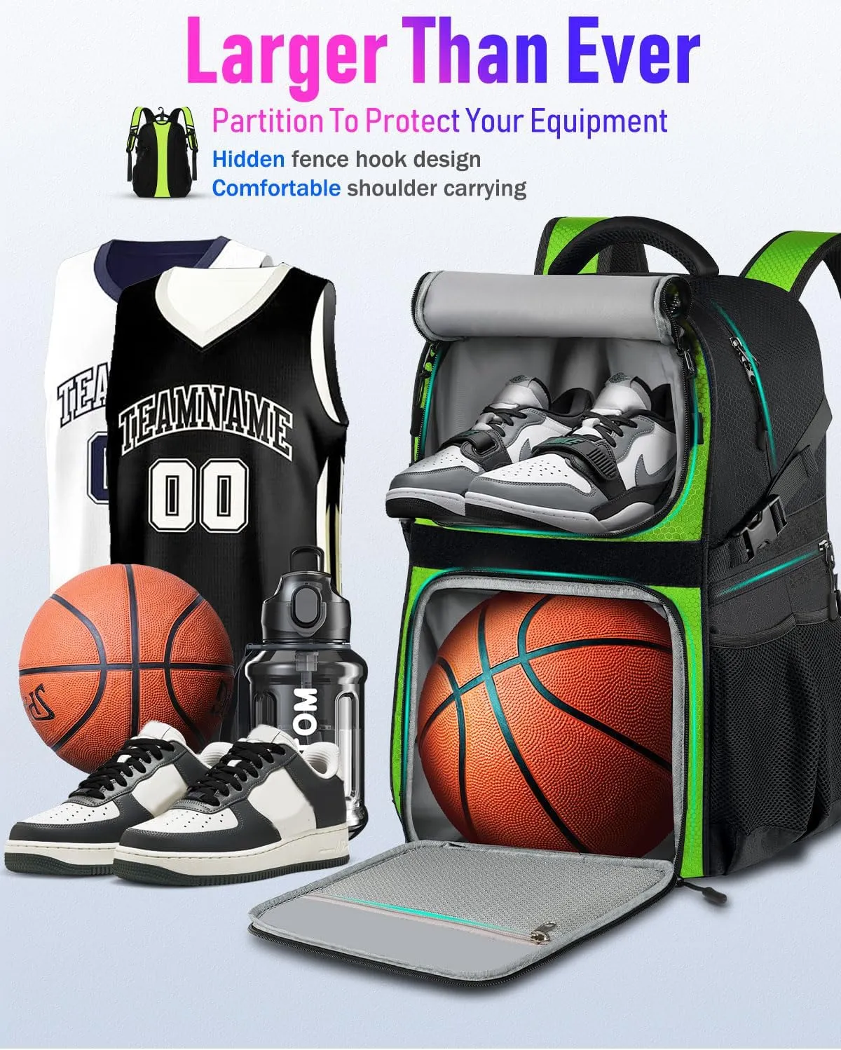 Basketball Bag Backpack with Ball Holder Shoes Compartment, Large Basketball Accessories Sports Bag