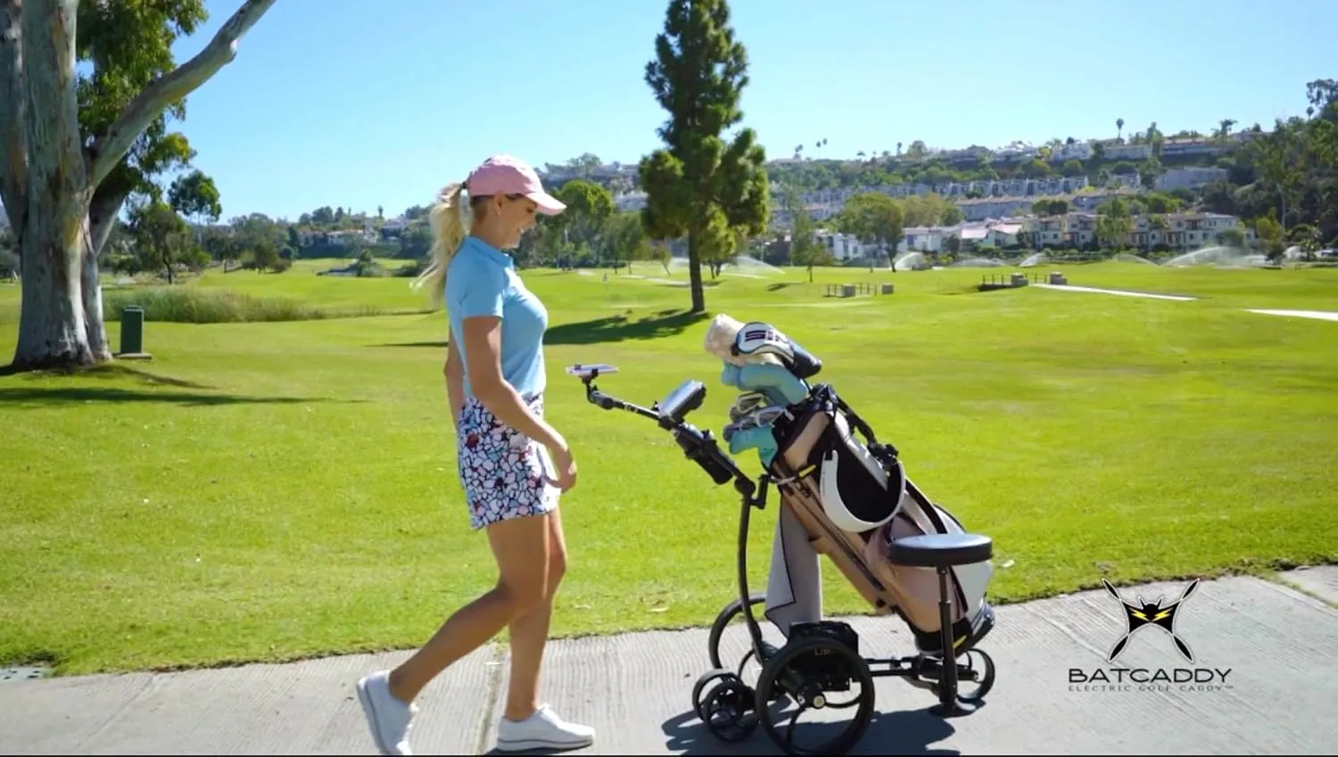 BATCADDY X8R Battery Powered Golf Push Cart with Remote, Dual Motor, 9-Speeds and Reverse, Cruise Control, Anti-Tip Wheels, and Downhill Control