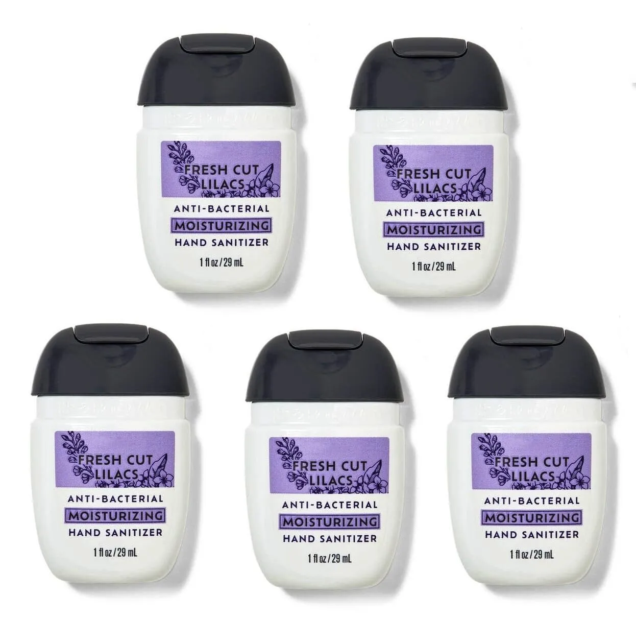 Bath   Body Works Fresh Cut Lilacs Hand Sanitizer - Set of 5 Moisturizing Mini Floral Scented Travel Size (1 oz) Pocket Sanitizers