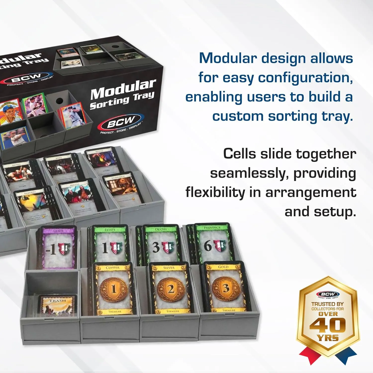 BCW Modular Card Sorting Tray - 2ct | Customizable Display and Storage Grid TCG Sorting Tray | Ideal for Sports Cards, Magic the Gathering, Pokémon, and More