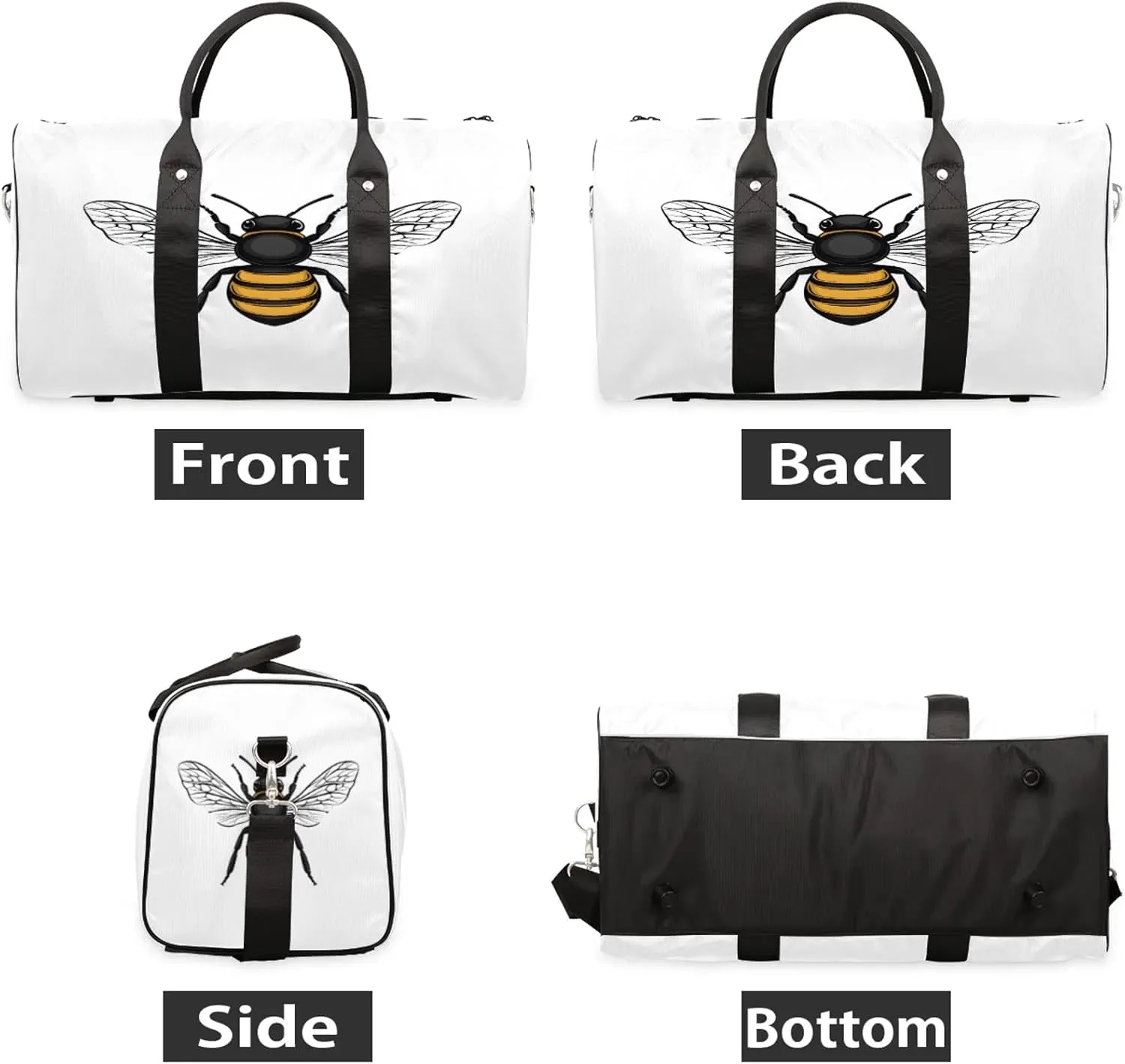 Bee Duffle Bag for Travel, Overnight Weekend Gym Carry On Luggage Bag, Yellow Bee Travel Duffel Bag for Men Women