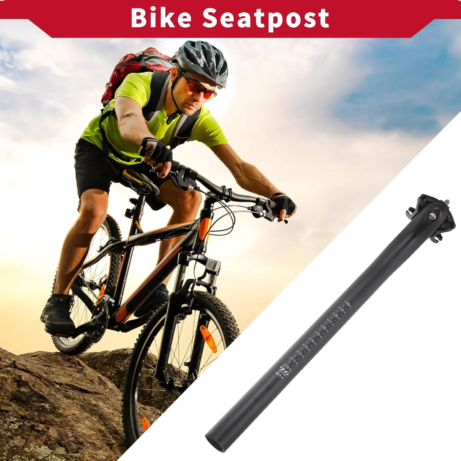 Bicycle Seat Post / Outer Bike Seatpost Bicycle Seat Tube for Bicycle / Durable Carbon Fiber 25.4 x 350 mm / 1 Pcs