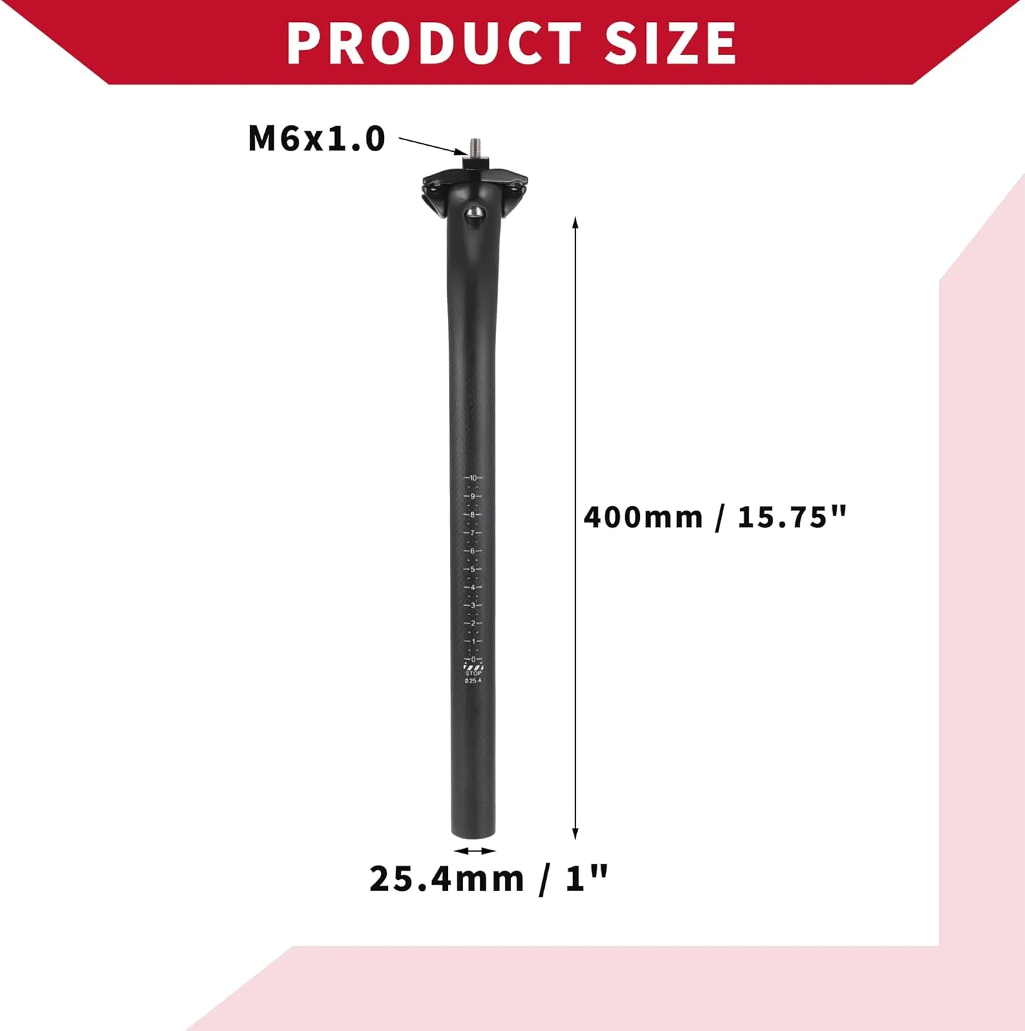 Bicycle Seat Post / Outer Bike Seatpost Bicycle Seat Tube for Bicycle / Durable Carbon Fiber 25.4 x 350 mm / 1 Pcs