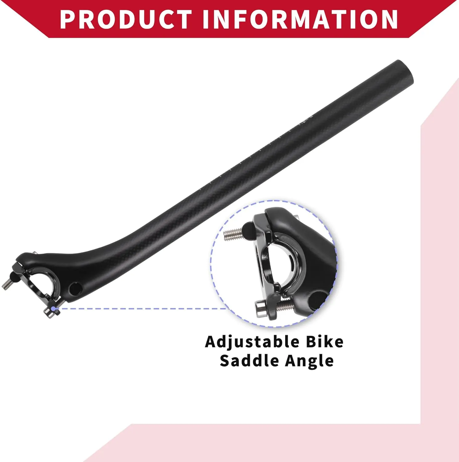 Bicycle Seat Post / Outer Bike Seatpost Bicycle Seat Tube for Bicycle / Durable Carbon Fiber 25.4 x 350 mm / 1 Pcs