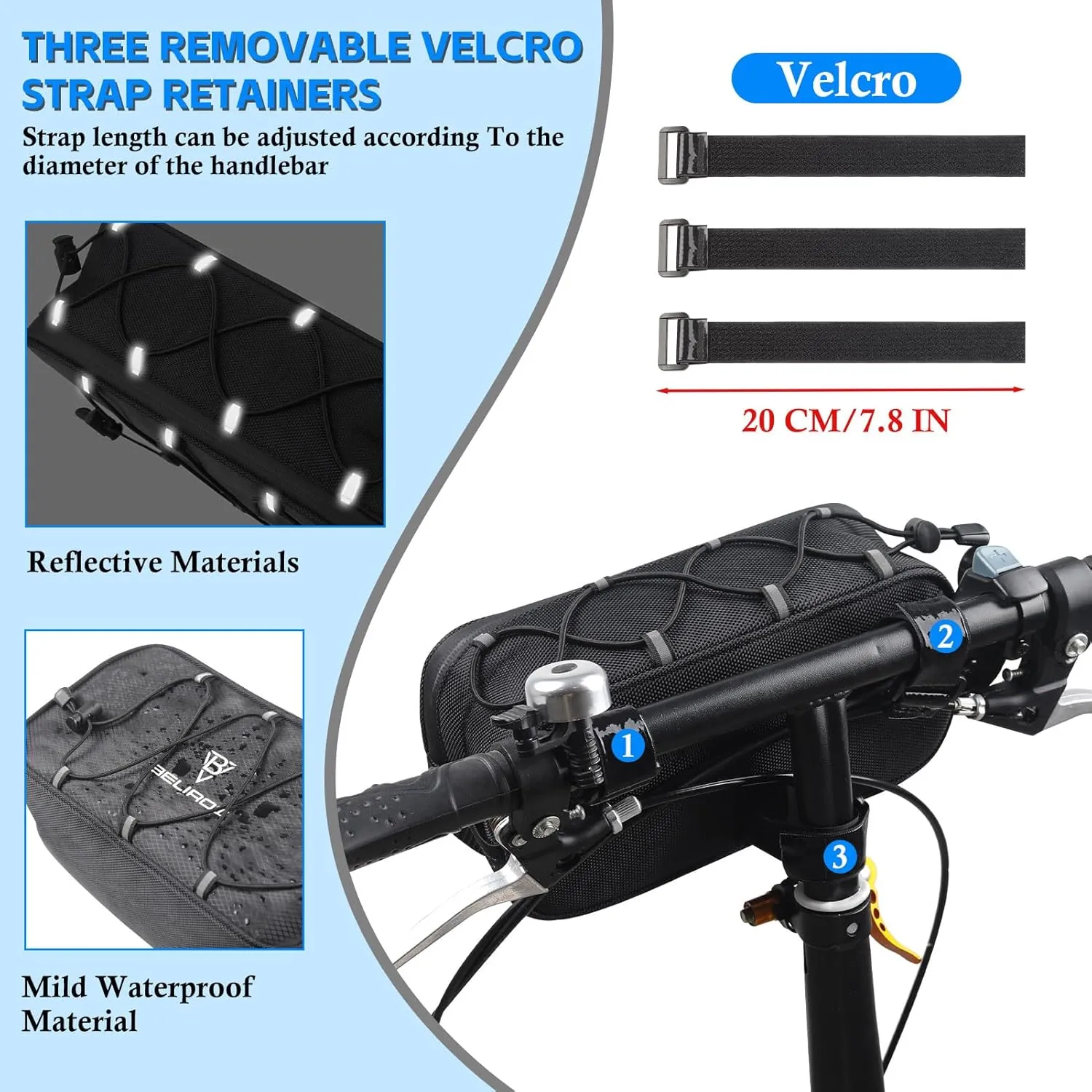 Bike Handlebar Bag, 2.1L Reflective Front Frame Pouch, Mild Waterproof and Hardening of the Shell, Road Mountain Bicycle Professional Travel Accessories, Installable Cycling Seat Storage Bags