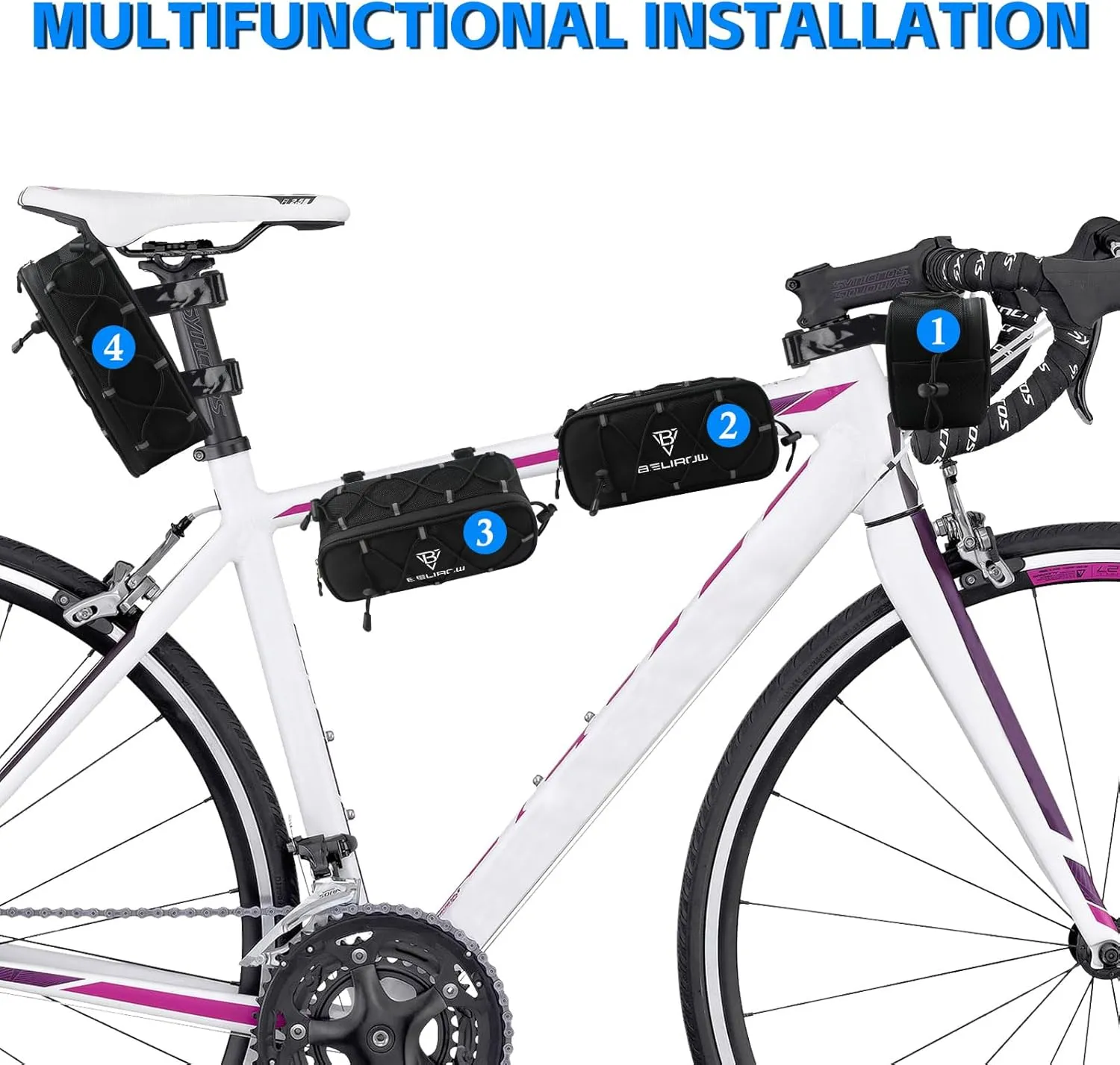 Bike Handlebar Bag, 2.1L Reflective Front Frame Pouch, Mild Waterproof and Hardening of the Shell, Road Mountain Bicycle Professional Travel Accessories, Installable Cycling Seat Storage Bags